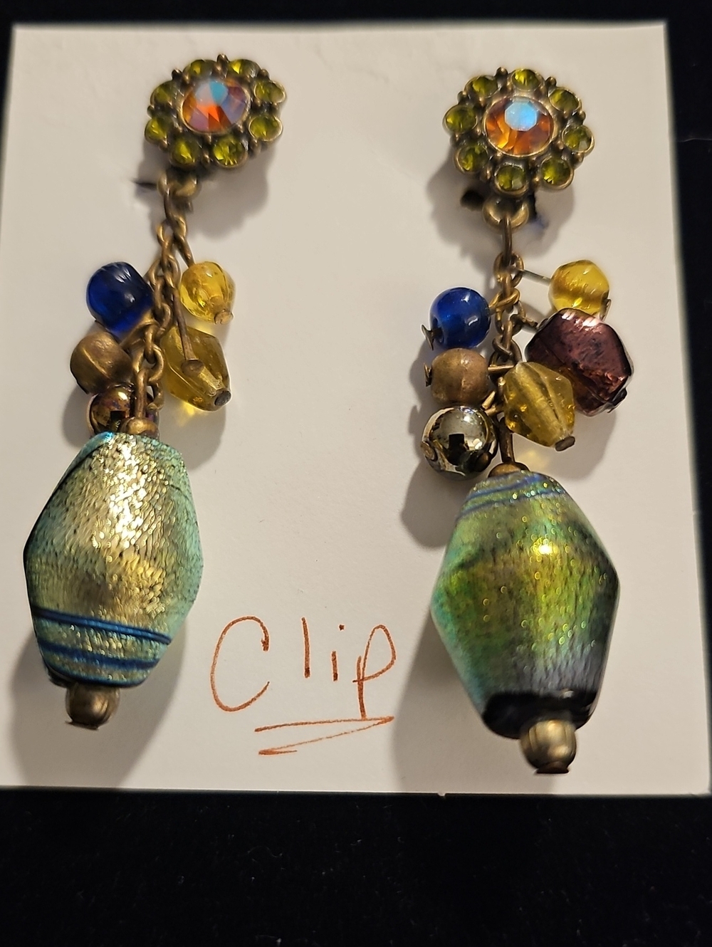 Unbranded Vintage Style Dangle Clip Earrings Womens OS Multi Glass Bead Size OS